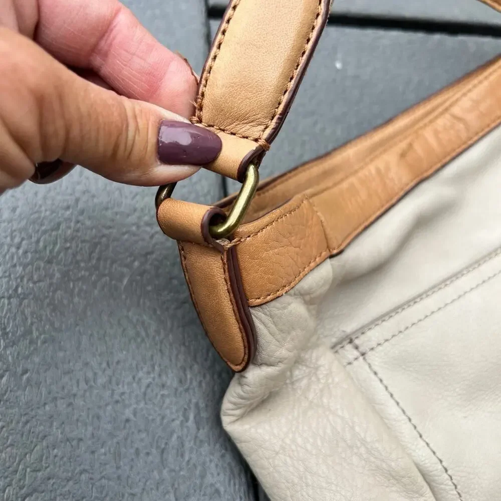 MARGOT-New York, Cream and Tan Leather Shoulder Bag